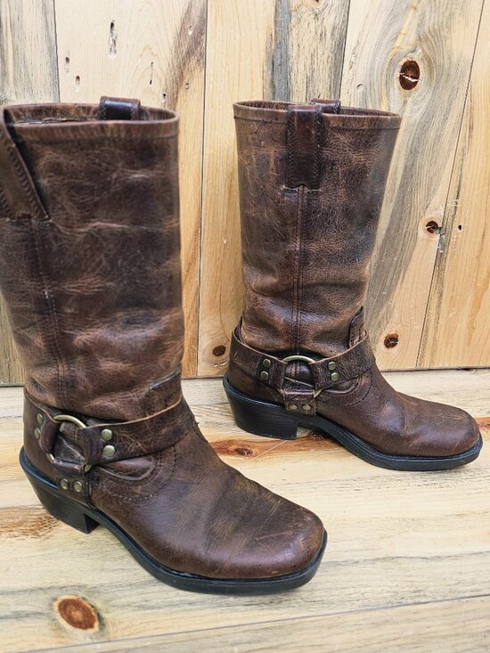 Mossimo Supply Co. Shoes - Mossimo Supply Co. Moto Brown Leather Distressed Harness Boots Size 6